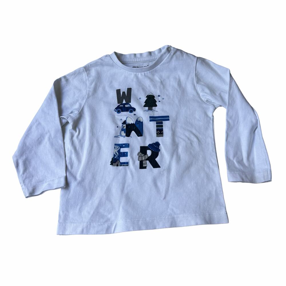 Mayoral White Winter Graphic Long Sleeve Tee - 18 Months
